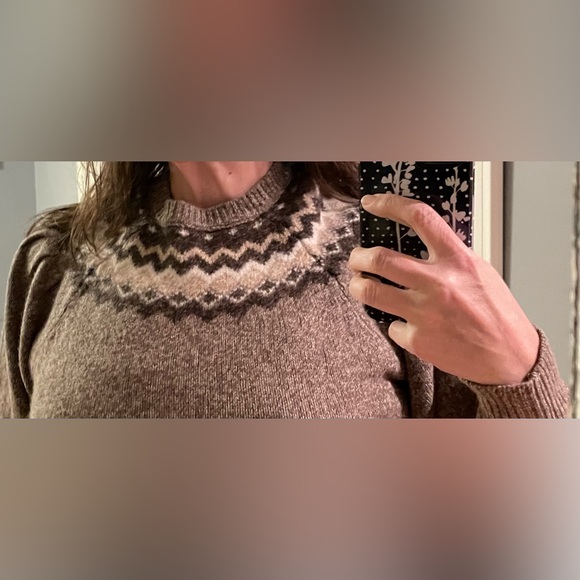 FRAME Fair Isle Crewneck Knit  Sweater /Mushroom Tan Brown, Large/ - Picture 8 of 15